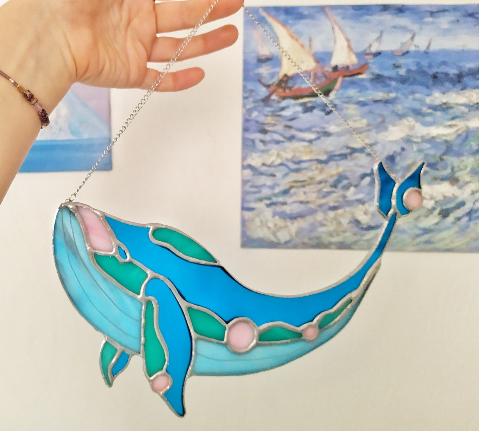 Ocean Whale Stain Glass Art Glass Whale Suncatcher Art Etsy
