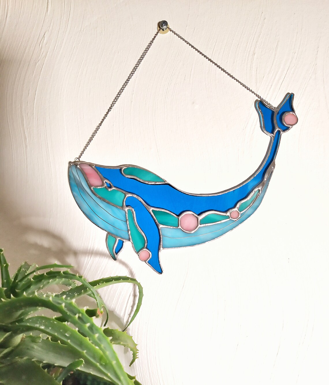 Ocean Whale Stain Glass Art Glass Whale Suncatcher Art Etsy