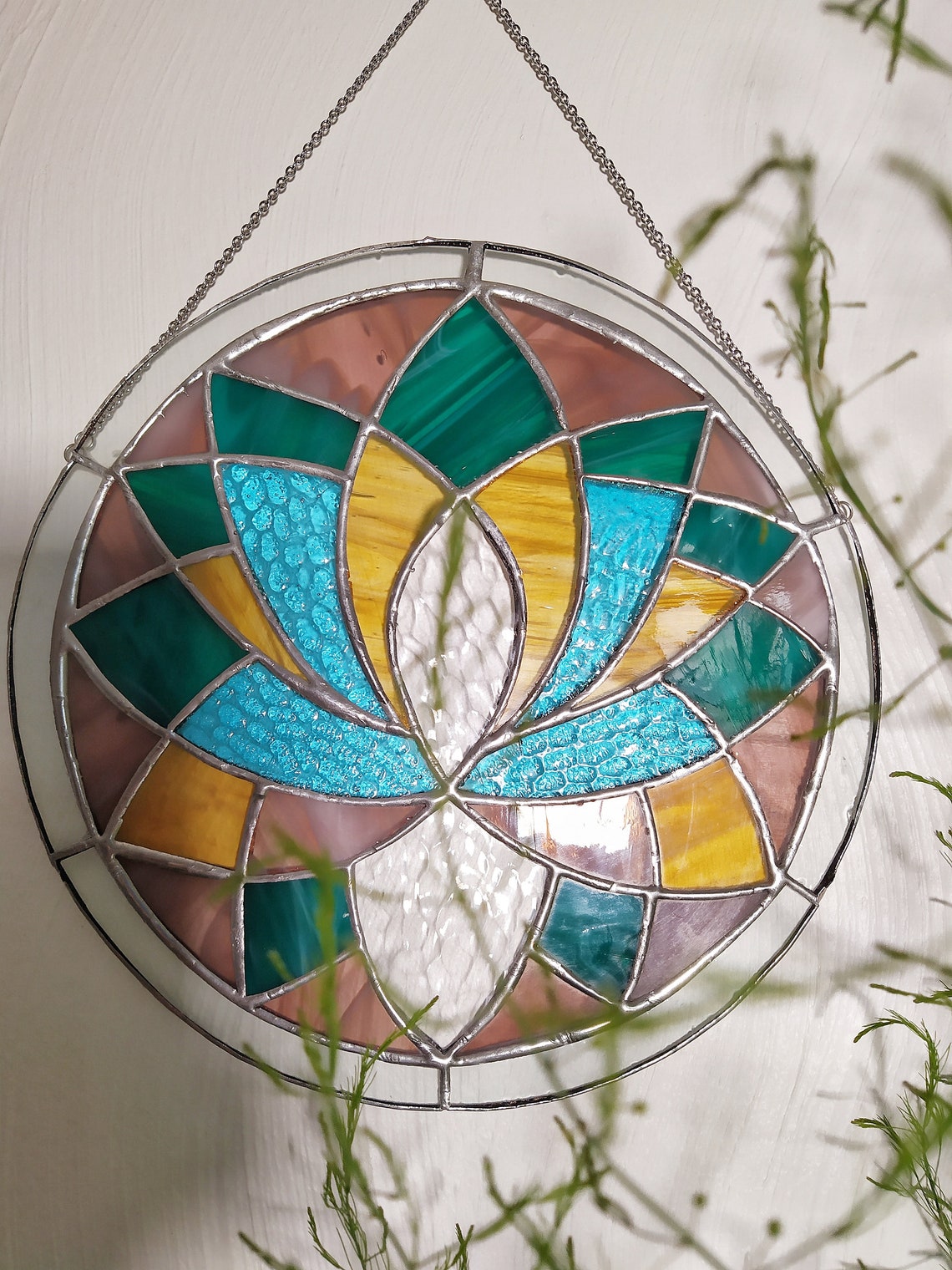 Geometry Flower Mandala Suncatcher Stained Glass Decor Home Etsy