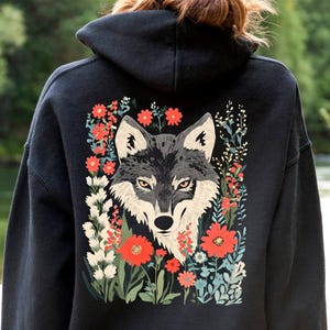 Floral Wolf Shirt, Wolf Face Hoodie, Animal Sweatshirt, Gift For Husband, Wolf T-Shirt For Women, Camping Sweatshirt, Wildlife Lover Sweater