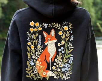 Floral Fox Shirt, Animal Sweatshirt, Gift For Fox Lover, Cottagecore Hoodie, Nature Lover Gift, Fall Floral Fox Tee Woodland Fox Shirt Women