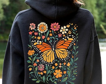 Monarch Butterfly Sweatshirt , Cottagecore Garden Sweater, Garden Lover Gift, Mum Hoodie, Butterfly Flower Tee, Fall Shirt Women, Floral Tee