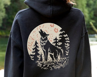 Howling Wolf Hoodie, Wolf and Moon Sweatshirt, Gift For Wolf Lover, Wolf Spirit Animal Sweater, Wolf Graphic Jumper, Wolf Moon Tee Shirt