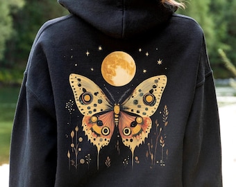 Mystical Moth Hoodie, Moth And Moon Shirt, Full Moon Sweatshirt, Cottagecore Hoodie, Dark Academia Hoodie, Luna Moth Clothing, Celestial Tee