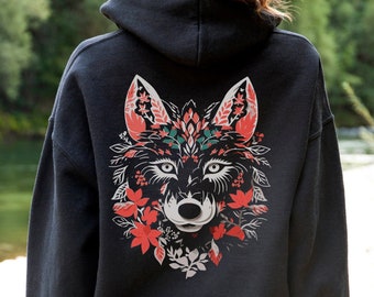 Wolf Sweatshirt, Gift For Wolf Lover, Forest Graphic Hoodie, Flower Wolf Shirt For Women, Wolf Shirt for Men, Floral Animal Lover Sweater