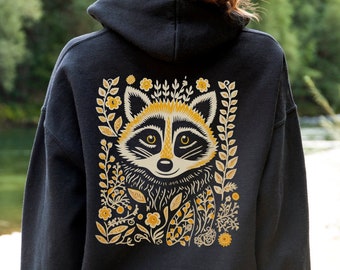Raccoon Sweatshirt, Raccoon Lover Gift, Cottagecore Raccoon Forestcore Clothes, Forest Animal Shirt, Floral Raccoon Hoodie, Raccoon Sweater