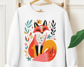 Retro Fox Sweatshirt, Fox Hoodie Women, Fox Lover Gift, Forest Animal Shirt, Cottagecore Fox Tee, Goblincore Sweater Floral Fox Gift for Her
