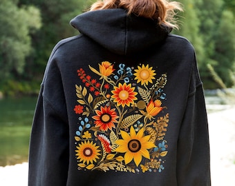 ジャケット・アウター Embroidery Flower Beads Hoodie Sunflower Hoodie, Flower Sweatshirt, Floral Gift for Her