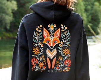 Floral Fox Hoodie, Gift for Fox Lover, Cute Fox Sweatshirt