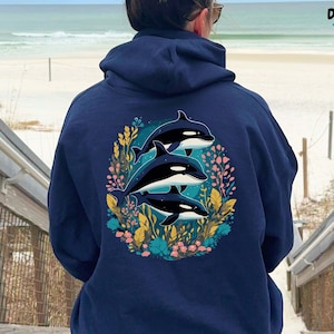 Orca Hoodie, Killer Whale Sweater, Sealife Shirt, Ocean Conservation, Oceancore Aesthetic Crewneck Sweatshirt, Trendy Beach Lover Clothing