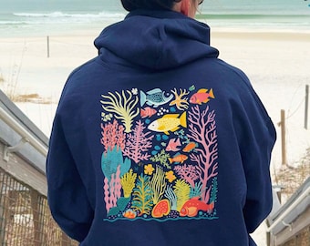 Ocean Beach Hoodie, Coral Reef Shirt, Great Barrier Reef Australia Sweatshirt, Marine Life Sweater, Ocean Conservation, Marine Biology Gift