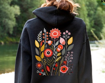 Wildflowers Hoodie, Flower Sweatshirt, Pressed Flower Shirt, Boho Floral Hoodie for Women, Oversized Gardening Pullover, Botanical Sweater