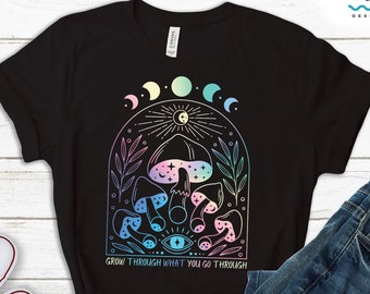 Moon Phases Mushroom Shirt, Botanical Aesthetic Sweatshirt, Celestial Hoodie, Anxiety Gift for Friend, Mycology Tee, Cottagecore Clothing