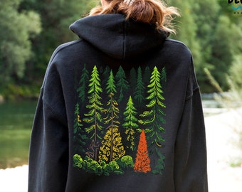Forest Sweatshirt, Folklore Hoodie, Hiking Shirt, Pine Tree Sweater, Forestcore Clothing For Women, Camping Pullover, Nature Graphic Tees