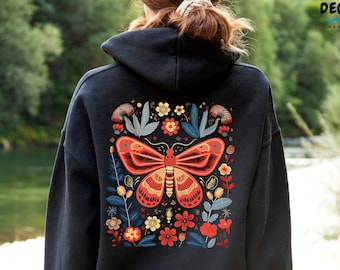 Whimsical Moth Sweatshirt, Floral Butterfly Hoodie, Lunar Moth Hoodie, Witchy Magic Top, Retro Fairy Grunge Tee, Mystical Best Friend Gift
