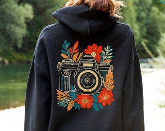 Floral Camera Hoodie, Photographer Gift, Photography Lover Shirt, Retro Flower Camera Sweatshirt, Birthday Gift for Photography Enthusiast