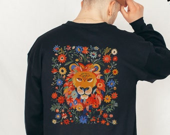 Floral Lion Sweatshirt, Leo Hoodie Men, Leo Birthday Gift, Leo Astrology Gift, Zodiac Flowers Sweater, Sun Sign Leo Tee, Leo Horoscope Shirt