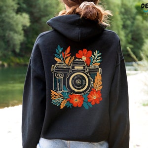 Floral Camera Hoodie, Photographer Gift, Photography Lover Shirt, Retro Flower Camera Sweatshirt, Birthday Gift for Photography Enthusiast