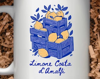 Personalized Amalfi Lemon Mug: Italian Positano Decor, Custom Tea Gift