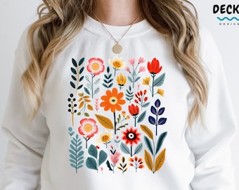 Floral Sweatshirt, Wild Flower Hoodie, Wildflowers Shirt, Cottagecore Sweater, Womens Floral Pullover, Pressed Flowers Botanical Aesthetic