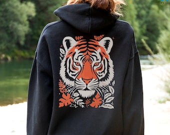 Tiger Sweatshirt, Wild Nature Tshirt, Tiger Lover Gift, Tiger Face Shirt, Tiger Hoodie, Floral Tiger Tee Tiger Sweater, Forest Animal Tshirt