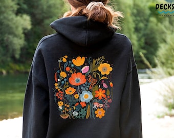 Poppy Flower Hoodie, Wildflowers Shirt, Boho Floral Art Sweatshirt, Cottagecore Gardening Crewneck, August Birth Flowers Nature Lover Gift