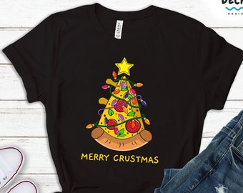 Pizza Christmas Tree Shirt, Funny Christmas Gift, Pizza Slice Tshirt, Merry Crust Mas Gift, Christmas Sweatshirt, Pizza Lover Xmas Hoodie