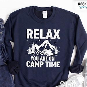 Camping Sweatshirt, Camp Gift Tee For Men, Mountain Hiking T Shirt Women, Happy Camper Hoodie, Family Travel Road Trip Shirts, Dad Birthday