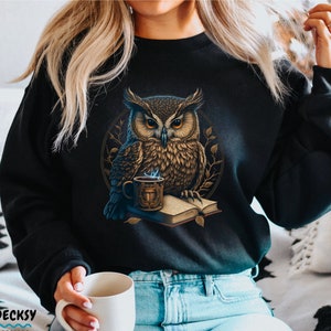 Night Owl Sweatshirt, Book Reader Gift, Coffee Lover T Shirt, Tea Shirt Hoodie For Student, Owl Lover Gift, Witchcore Clothing, Reading Tank