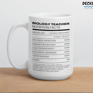 Biology Teacher Mug, Custom Biologist Gift, Nutrition Facts Mug, Science Teacher Cup, Stem Student Gift, High School Teacher Appreciation