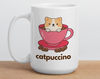 Cat Coffee Mug, Funny Cat Lover Gift, Cat Mom Coffee Mug, Custom Cat Dad Mug, Catpuccino Mug, Cat Owner Cup, Personalised Cat Lover Gift Mug
