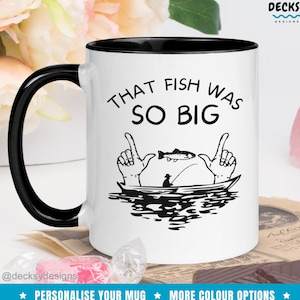 Taza de pesca divertida, regalo para pescador, taza de pesca con mosca, taza personalizada, regalo personalizado para él, regalo de pesca para papá, taza de café de pesca de lubina