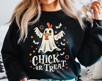 Halloween Chicken Sweatshirt, Gift for Chicken Owner, Farmhouse Halloween Funny Chicken Lady Shirt Cute Chicken Sweater, Fall Chicken Hoodie