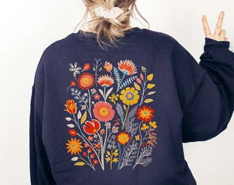 Pressed Flowers Sweatshirt, Wildflowers Hoodie, Boho Floral Shirt, Botanical Clothing, Aesthetic Crewneck Pullover, Oversized Hooded Sweater