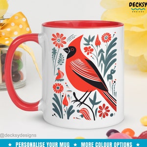 Roter Kardinal Becher, Vogel-Liebhaber-Geschenk, personalisierte Orthinologen bunte Kaffeetasse, Nordkardinal-Aquarell-Tasse, kundenspezifisches Vogel-Mamma-Geschenk