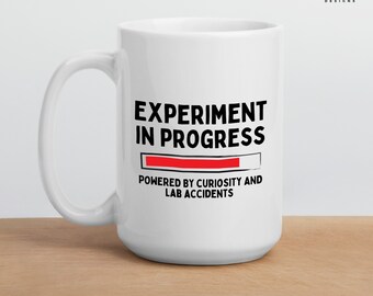 Grappige wetenschapper mok, laboratoriumexperiment humor, wetenschappelijk onderzoek cadeau, scheikunde biologie natuurkunde koffiekopje, laboratorium humor cadeau voor lab tech