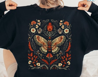 Mystical Moth Hoodie, Whimsical Butterfly Shirt, Trendy Flower Aesthetic Sweatshirt, Cottagecore Sweater, Floral Butterfly Fairycore Gift