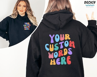 Custom Text Hoodie, Personalised Words On Back Sweatshirt, Personalized Jumper, Custom Gift for Women, Customized Tee, Retro Wavy Text Shirt