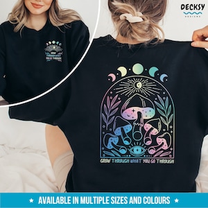 Mushroom Sweatshirt, Sun And Moon Sweater, Mystical Moon Phases Hoodie, Inspirational Shirt, Cottagecore Clothing, Boho Gift, Celestial Tee