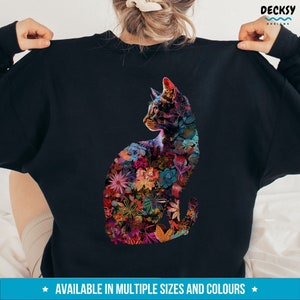 Floral Cat Hoodie, Gift For Cat Owner, Cat Lover Sweatshirt, Cute Cat Sweater, Cat Mom Sweatshirt, Gift For Cat Lovers, Cat Mama Crewneck