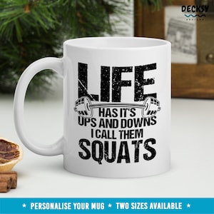 Fitness Mug, Funny Weightlifter Gift, Custom Squat Mug, Personalised Gift For Coach, Trainer, Workout Motivation Coffee Cup, Gym Lover Gift