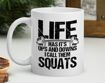 Fitness Mug, Funny Weightlifter Gift, Custom Squat Mug, Personalised Gift For Coach, Trainer, Workout Motivation Coffee Cup, Gym Lover Gift