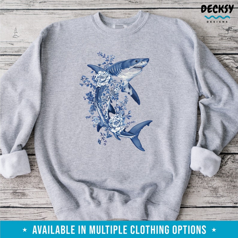 Shark Sweatshirt, Floral Shirt, Whale Shark Sweater Marine Biology Gift, Ocean Beach Hoodie, Gift For Shark Lover, Chinoiserie Aesthetic Tee imagen 9