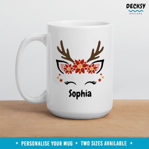 Reindeer Face Mug, Custom Christmas Mug, Personalised Reindeer Mug, Holiday Coffee Mug, Funny Xmas Mug, Gift for Grandchild, Name Coffee Cup image 8