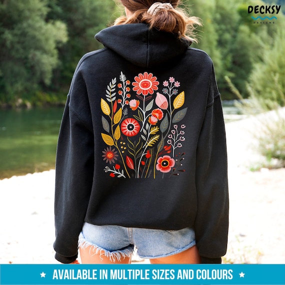 Wildflowers Hoodie, Flower Sweatshirt, Pressed Flower Shirt, Boho Floral Hoodie for Women, Oversized Gardening Pullover, Botanical Sweater