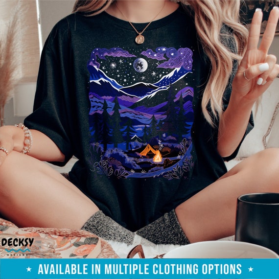 Outdoor Shirt Women, Mountain Camping, Night Sky Light, Adventure Sweatshirt, Campfire Hoodie, Family Camping Shirt, Nature Lover Camper Dad