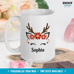 Reindeer Face Mug, Custom Christmas Mug, Personalised Reindeer Mug, Holiday Coffee Mug, Funny Xmas Mug, Gift for Grandchild, Name Coffee Cup image 9