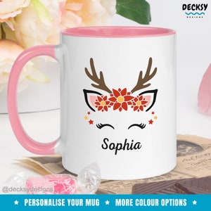 Reindeer Face Mug, Custom Christmas Mug, Personalised Reindeer Mug, Holiday Coffee Mug, Funny Xmas Mug, Gift for Grandchild, Name Coffee Cup image 4