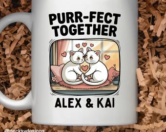 Custom Couple Names Mug, Valentines Day Gift, Wedding Anniversary, Perfect Together Gift For Partner, Cat Lover Cup, Cat Parents Gift