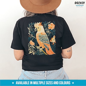 Cockatoo Hoodie, Parrot Sweatshirt, Bird Lover Gift, Australian Birds Back Print Hoodie, Floral Shirt Sulphur Crested White Cockatoo Sweater image 3